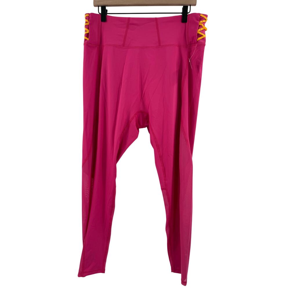 Adore Me Athletic Leggings Size 3X NWT Plus Curvy Pink/Yellow Mesh Gym Fitness